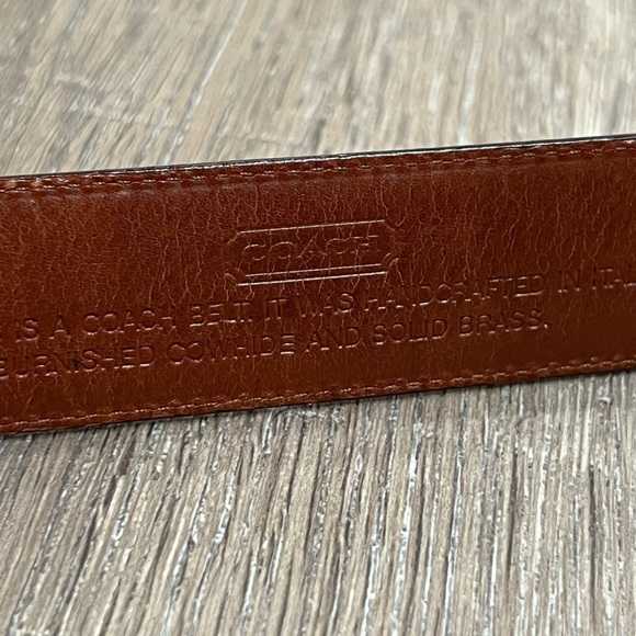 Coach Leather Dark Brown 34” Brass Buckle Staple Dress Belt Italian Leather - Picture 8 of 8